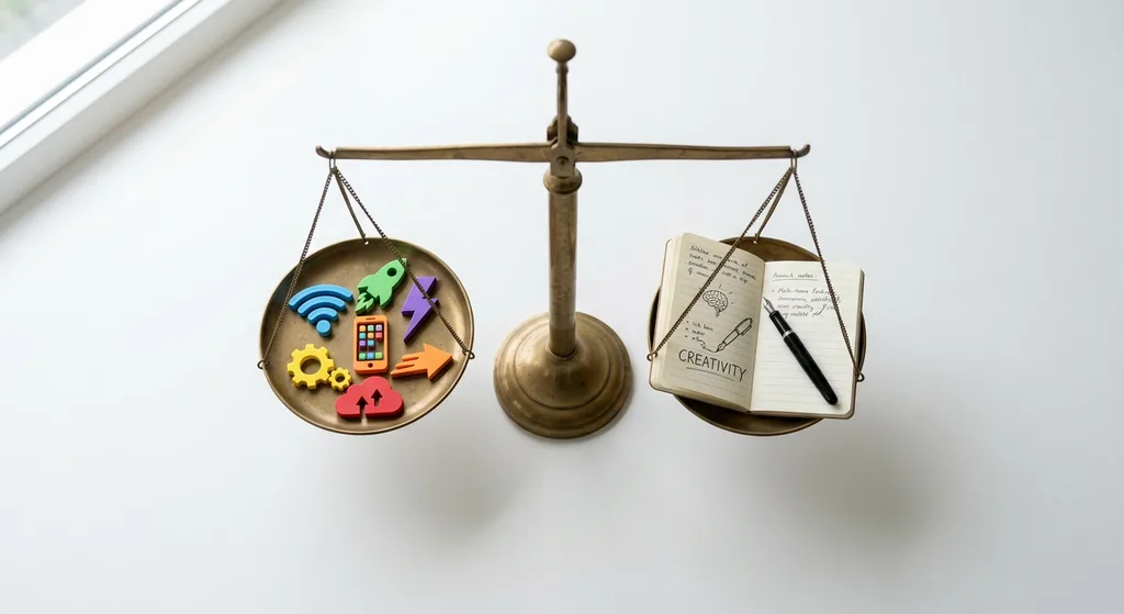 A balanced scale representing the opportunities and risks of AI in content creation