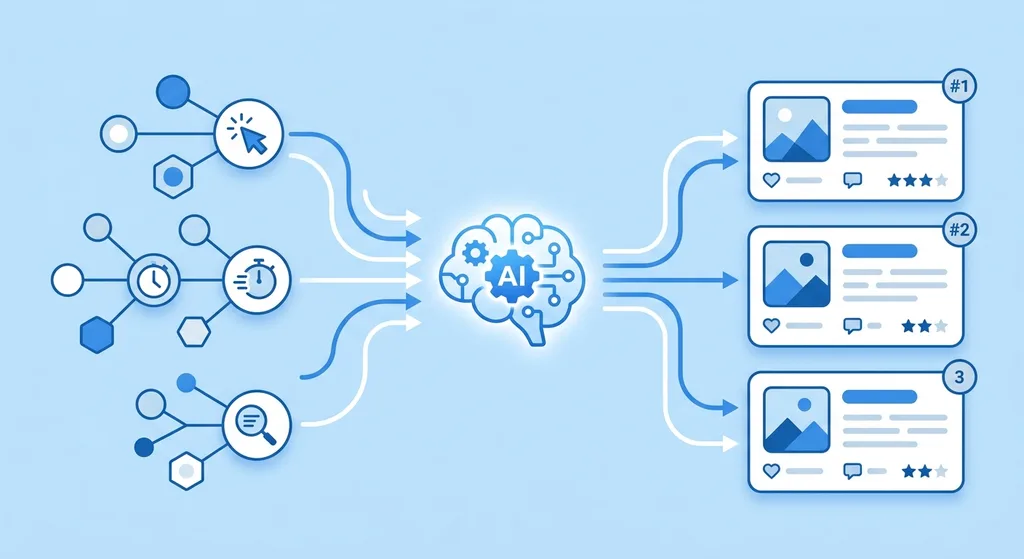 Diagram illustrating how AI processes user signals to surface personalized content recommendations