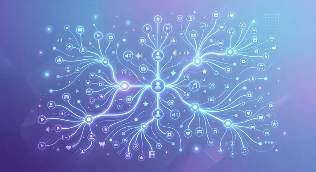 Abstract illustration of interconnected nodes representing a content recommendation network