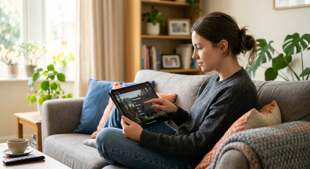 A person adjusting video quality settings on a tablet